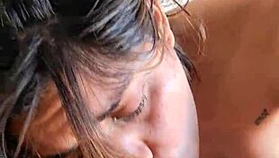 Latina teen's big ass gets blowjob and cum in morning delight