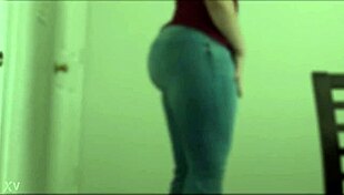 The Chubby Woman in Jeans Teasing with Her Fat Ass