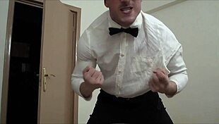 muscular gay bodybuilder waiter hulk masturbates sexy