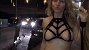 Sexy milf slut flashes nude outdoors in public snaps