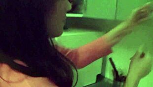 Sexy brunette teen strips lingerie, rips clothes for nude blowjob and creampie.