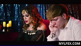 Fortune teller alluring a young boy in roleplay