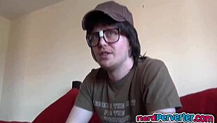 incredibly cute ebony princess sucking nerd's cock