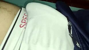 She gives a slow, hot handjob to his big cock!