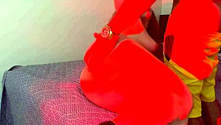 Submissive redhead cums tied to dominator's cock