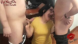 charapita performs rich oral on two cocks, peruvian milf sucking deeply in casual narrative.