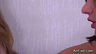 randy lesbian models stretch and fist tight openings in wild play