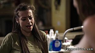 Plumber and busty babe tribbing in scissors position