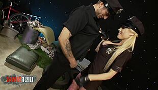 blonde in police uniform with giant boobs hard fucked