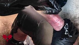 The Mistress in Latex Gloves Massages the Sperm Out of the Cock