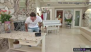 Blonde Teen Assists Client With Service