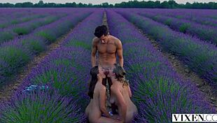 double blowjob compilation with brunette in outdoor threesome