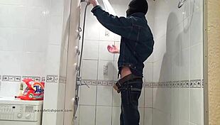 master in blue jeans washes wet feet