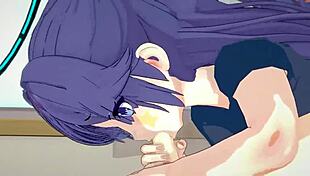 blue archive yuuka with thicc thighs in 3d hentai action