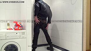 master in blue jeans washes wet feet