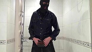 master in blue jeans washes wet feet