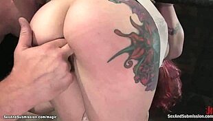 Tattooed Busty Ginger Bound and Whipped in Kinky Session.