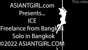 Asiantgirl Ice, feeling so aroused, masturbates her small cock with handjob passion
