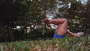 brazilian latina gets excited while doing yoga poses.