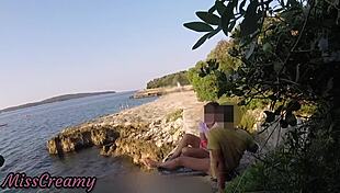 Teen teacher sucks cock on public beach in Croatia risking exposure