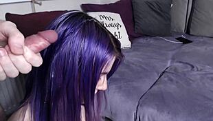 cum dripping on purple hair in wild pov blowbang action, ever seen this?