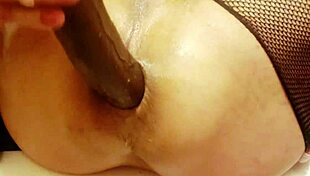 Far and Fast Anal Tranny Pounds with Dildo in Stockings