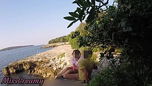 Teen teacher sucks cock on public beach in Croatia risking exposure