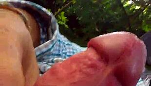 Outdoor Spraying by a Mature Male with Intense Power!