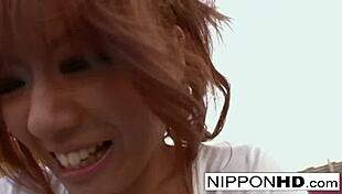 cute japanese girl wears a vibrator in her shorts