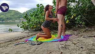 Latina girlfriend gets fucked on beach with blowjob and morning milk creampie.