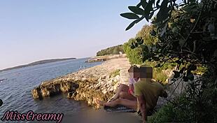 Teen teacher sucks cock on public beach in Croatia risking exposure