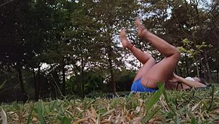 brazilian latina gets excited while doing yoga poses.
