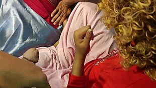 Bikini-clad hot girls team up with guy for intense foursome at home