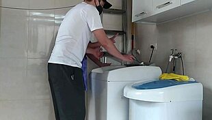 Wife teases technician by opening robe