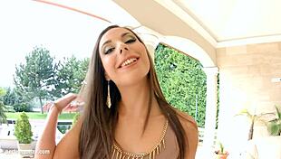 European beauty uses dildo on pussy for outdoor solo orgasm