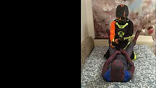 Spiderman and biker getting it on in spandex
