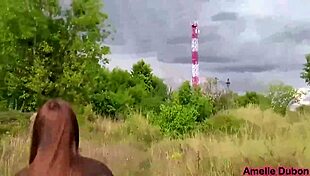 Girl sucking boyfriend's cock outdoors