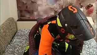 Spiderman and biker getting it on in spandex