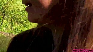 Girl sucking boyfriend's cock outdoors