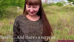 Girl sucking boyfriend's cock outdoors