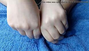 oiled feet get a close up fingering massage from horny teen.