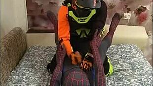 Spiderman and biker getting it on in spandex