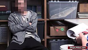 Blonde LP officer sucks shoplifter's big cock in office!