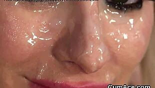 Unusual Bombshell Gulps Sperm Load on Face in Wild Bukkake Scene