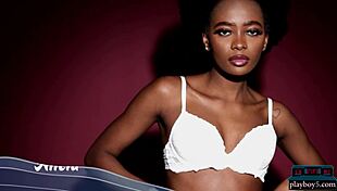 Ebony model Alicia rips clothes to expose her booty