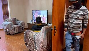 A stranger sneaks into the bedroom to fuck my boyfriend secretly. He moans as they get wild.