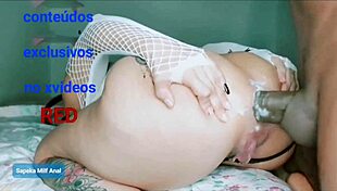 Hot wife bent over for anal rimjob and gaping creampie in interracial tattooed fun