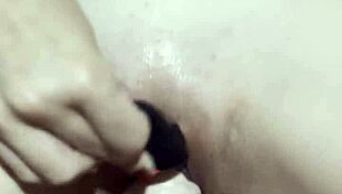 Amateur wife gets used to big dildo for well-endowed cock in pussy.