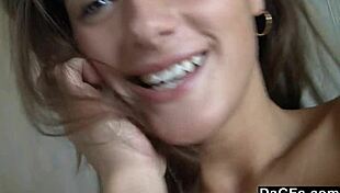 Superb teen plays with shaved body in mirror