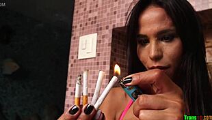 Smoking Hot Trans Babe In Heels Jerks Off Cock With Visible Tattoos